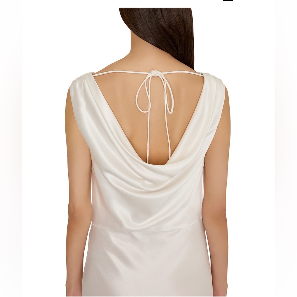 MILLY White Hammered Satin Cowl Neck Gown Sleeveless Maxi Dress Size 8 - Picture 3 of 4